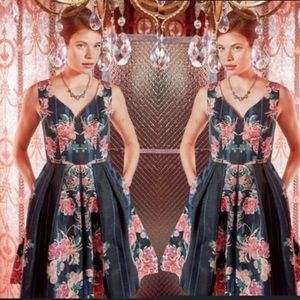 Modcloth Dress Ineffable Elegance A-Line Floral Sleeveless Women’s Navy Blue S